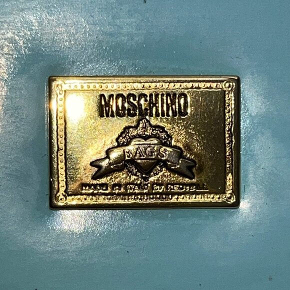 Moschino Women’s Light Blue Leather Gold Logo Hardware Structured Clutch Handbag - Picture 4 of 16